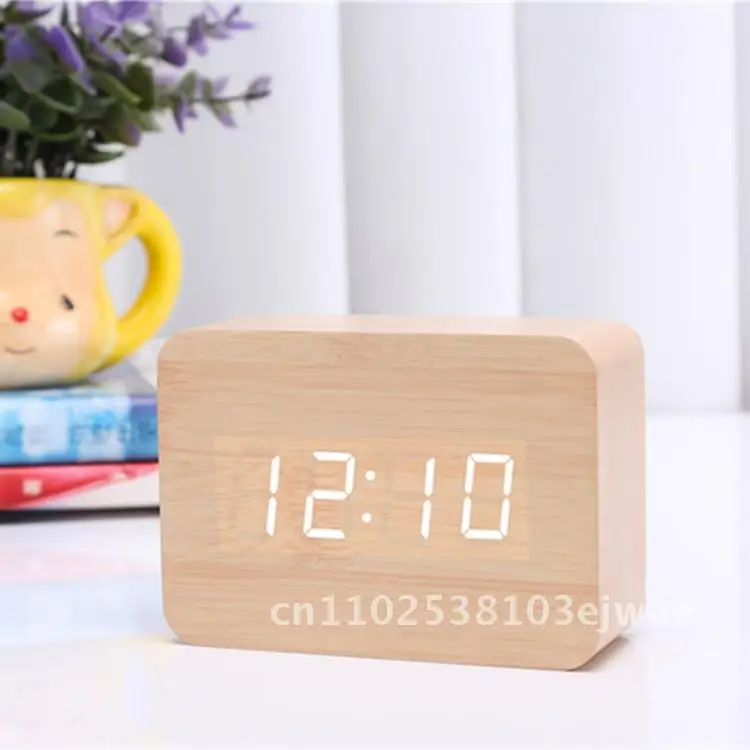 

Светодиодные деревянные часы с голосовым управлением, многофункциональный интеллектуальный будильник с ночником, термометром, дисплеем для гостиной