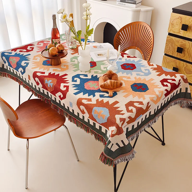 

P0123Bohemian tablecloth retro style picnic mat tea table tablecloth decoration thickened ins style