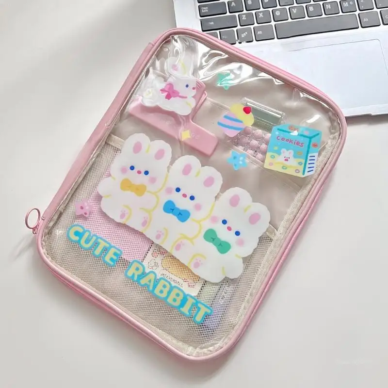 multiuso per documenti, cancelleria, tablet, notebook, custodia per tablet in PVC trasparente, custodia con cerniera