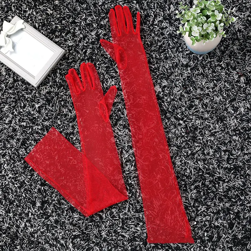 Guantes de boda para mujer, dedos completos, guantes nupciales para novia y damas de honor, manga de tul, guantes para ocasiones de disfraces de Proms