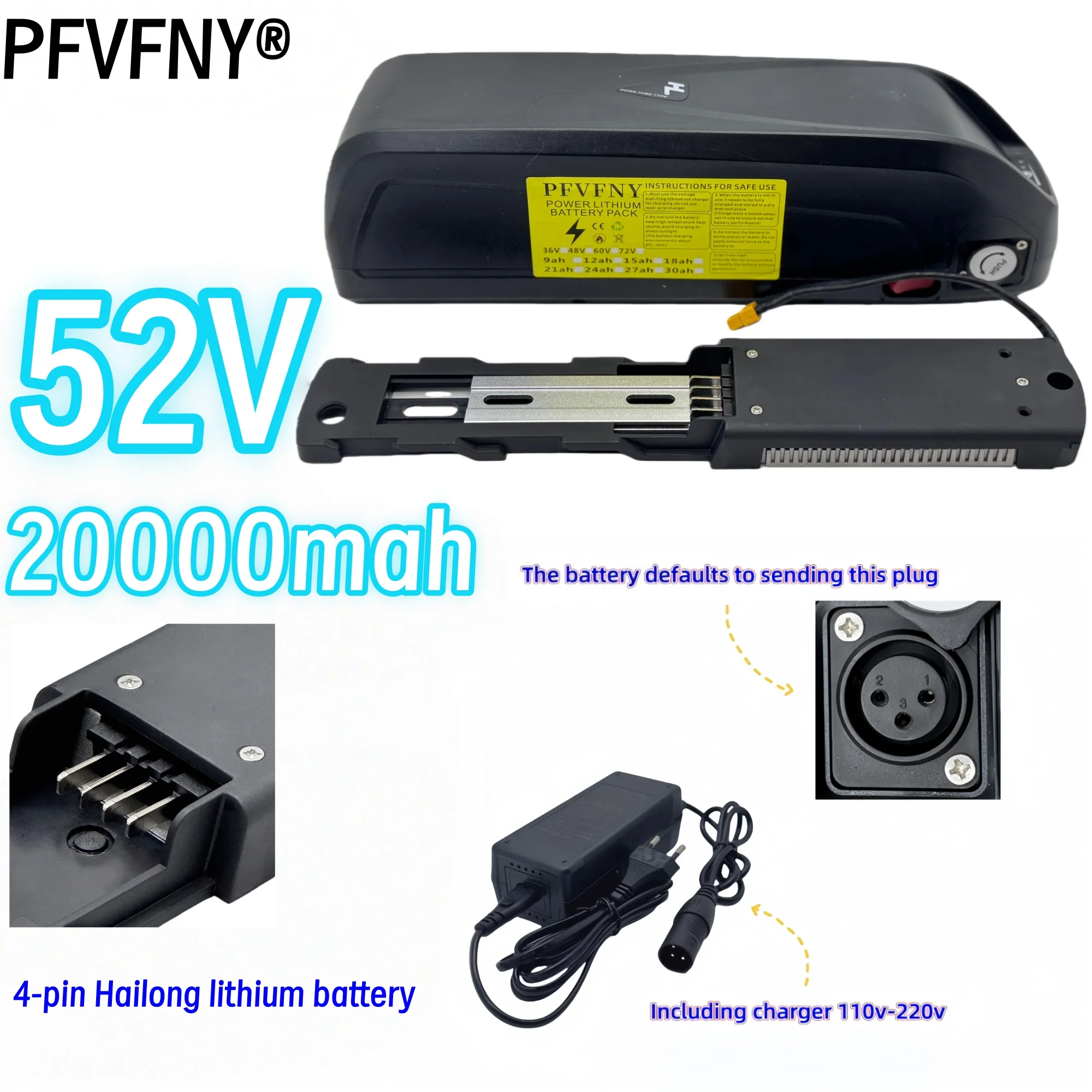 Hailong high-quality 52V 20-30AH 18650 battery, 4-pin discharge, 35AH BMS, easy installation