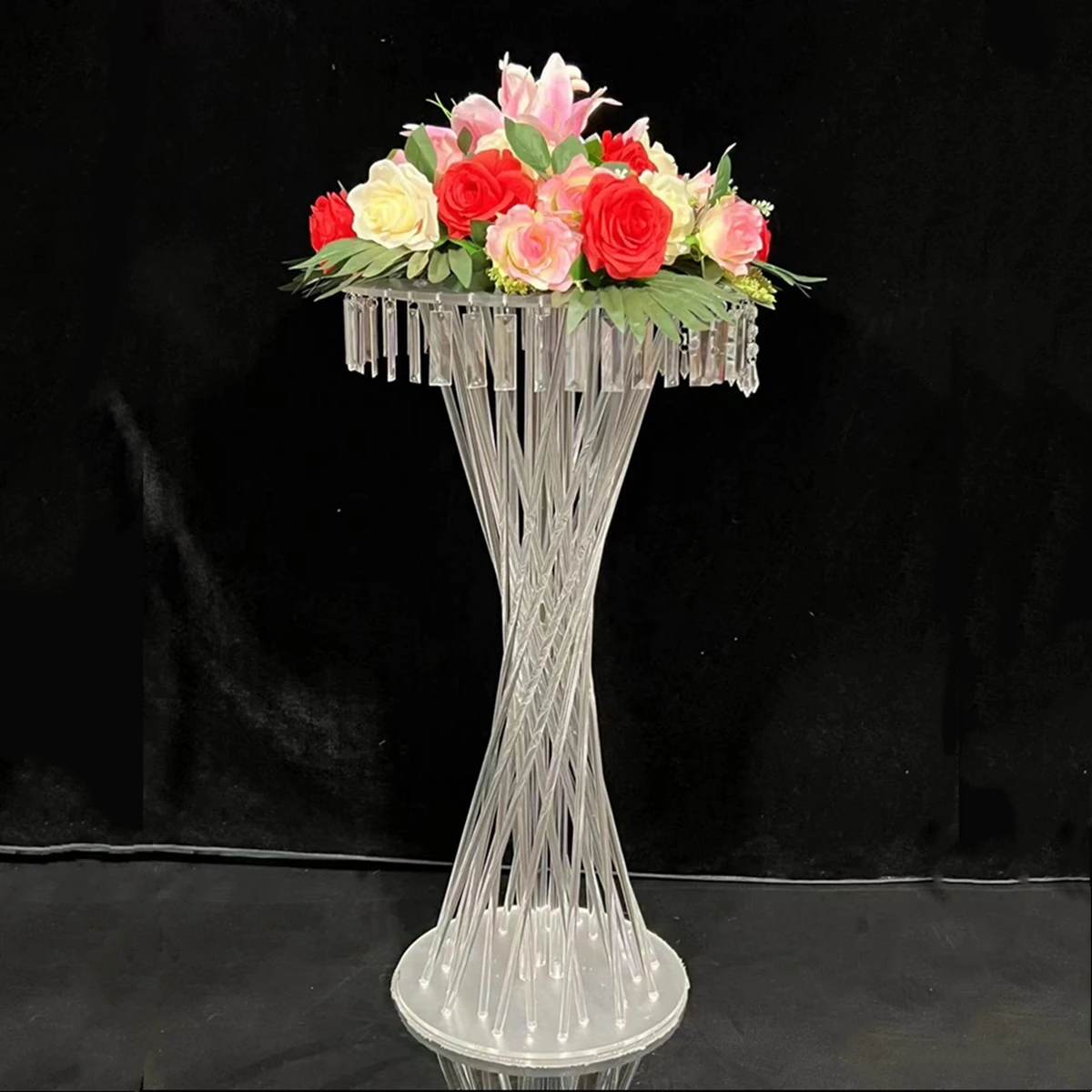 Tall Crystal Beads Wedding Table Centerpiece Stand Acrylic Flower Stand Chandelier Garlands Wedding Decoration Reception Decor