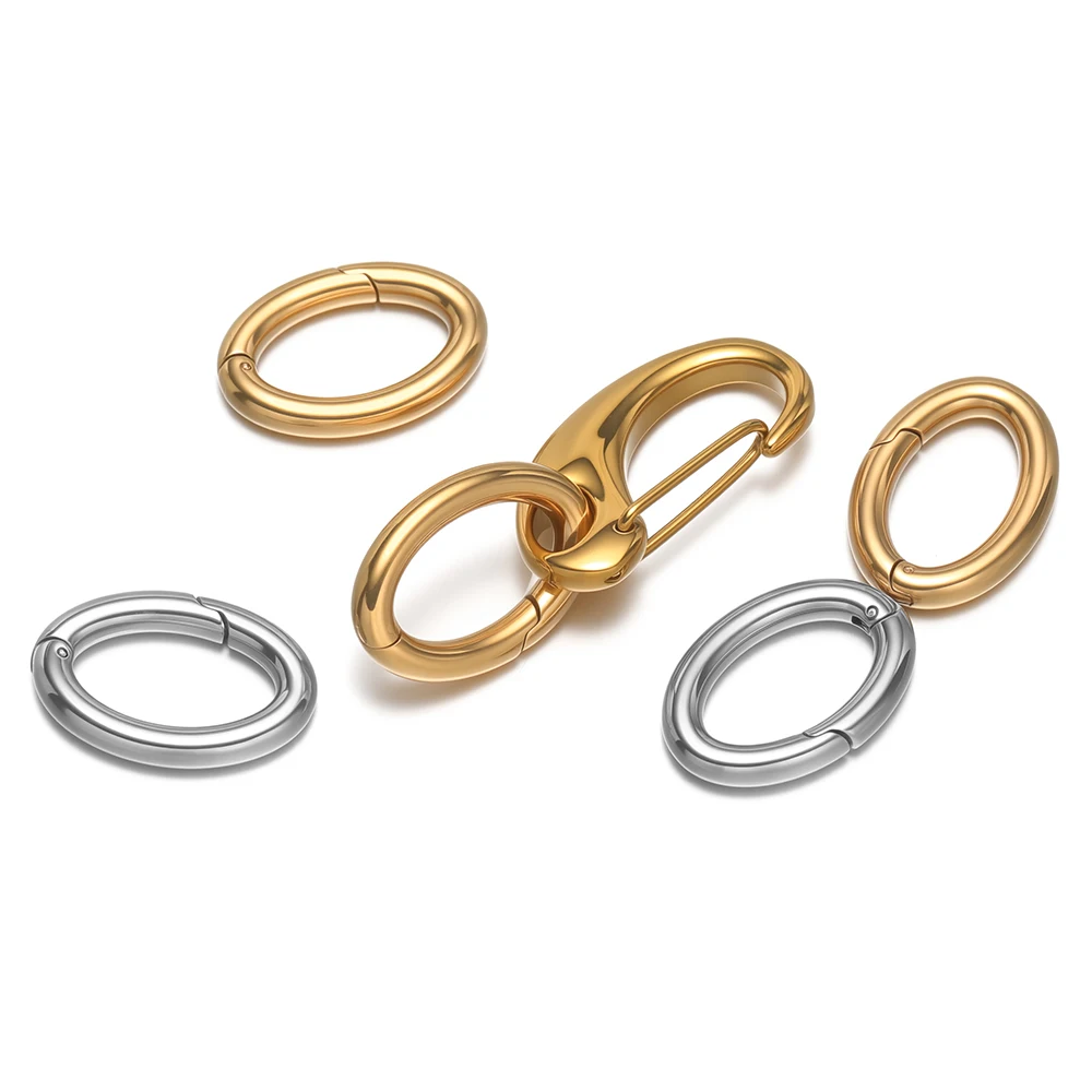 2 Stück Edelstahl-Oval-Karabinerhaken für DIY-Schmuckherstellung, Halskettenverbinder, Hundekettenzubehör, Armband-Karabiner – Detail 3