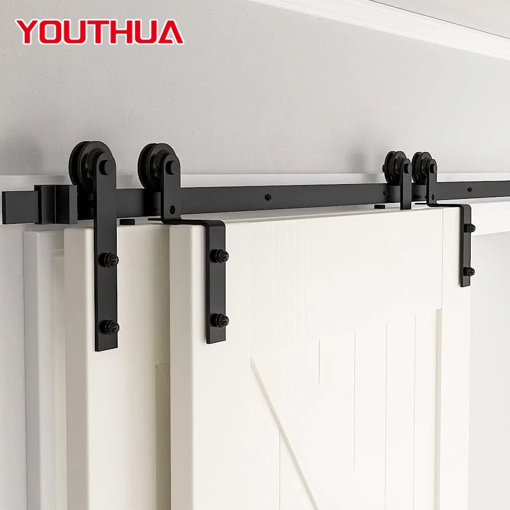 YOUTHUA I-Shaped Bypass Sliding Barn Door Hardware Kit Bearing 100kg Two Door Track Hanger System