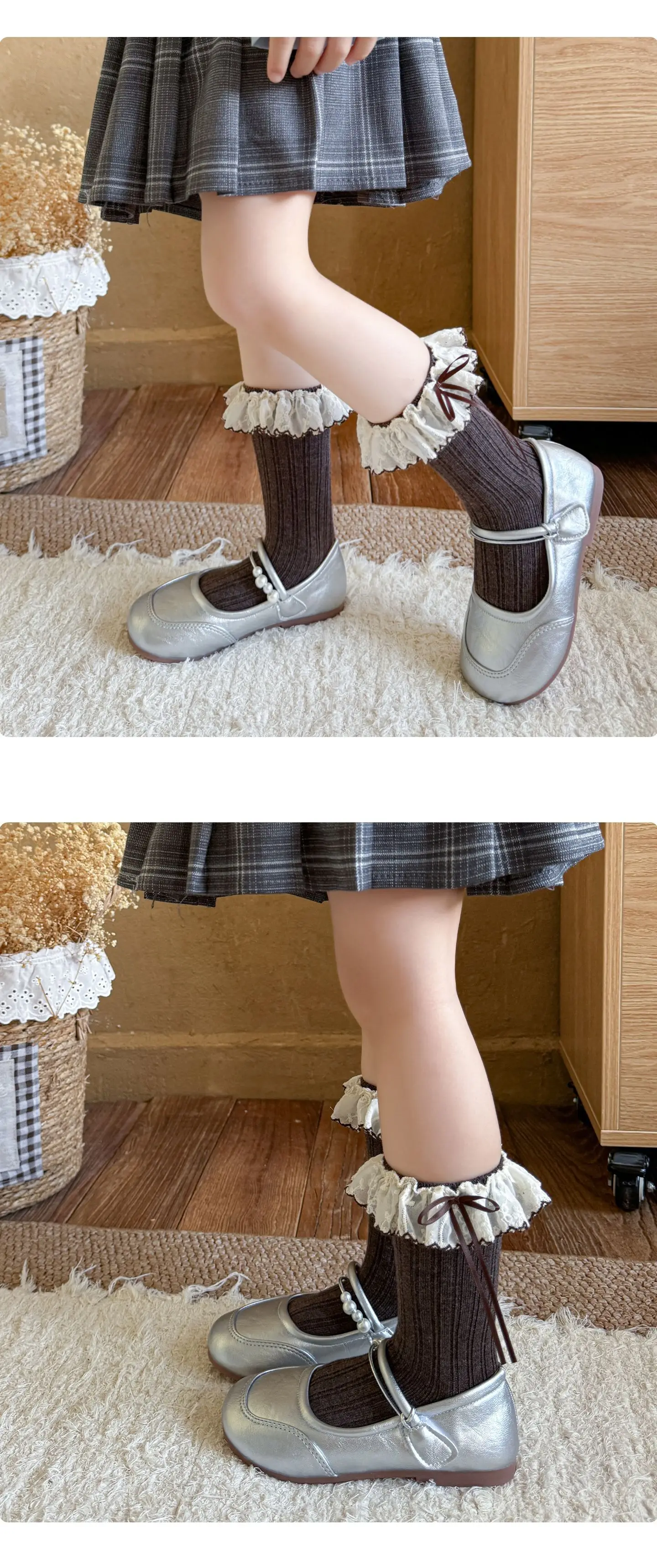 3 Paar Kindersocken für Mädchen, süße Spitzen-Rüschen-Mädchensocken, Prinzessinnen-Socken für Kleinkinder, mittellange Socken aus gekämmter Baumwolle für Mädchen – Detail 5