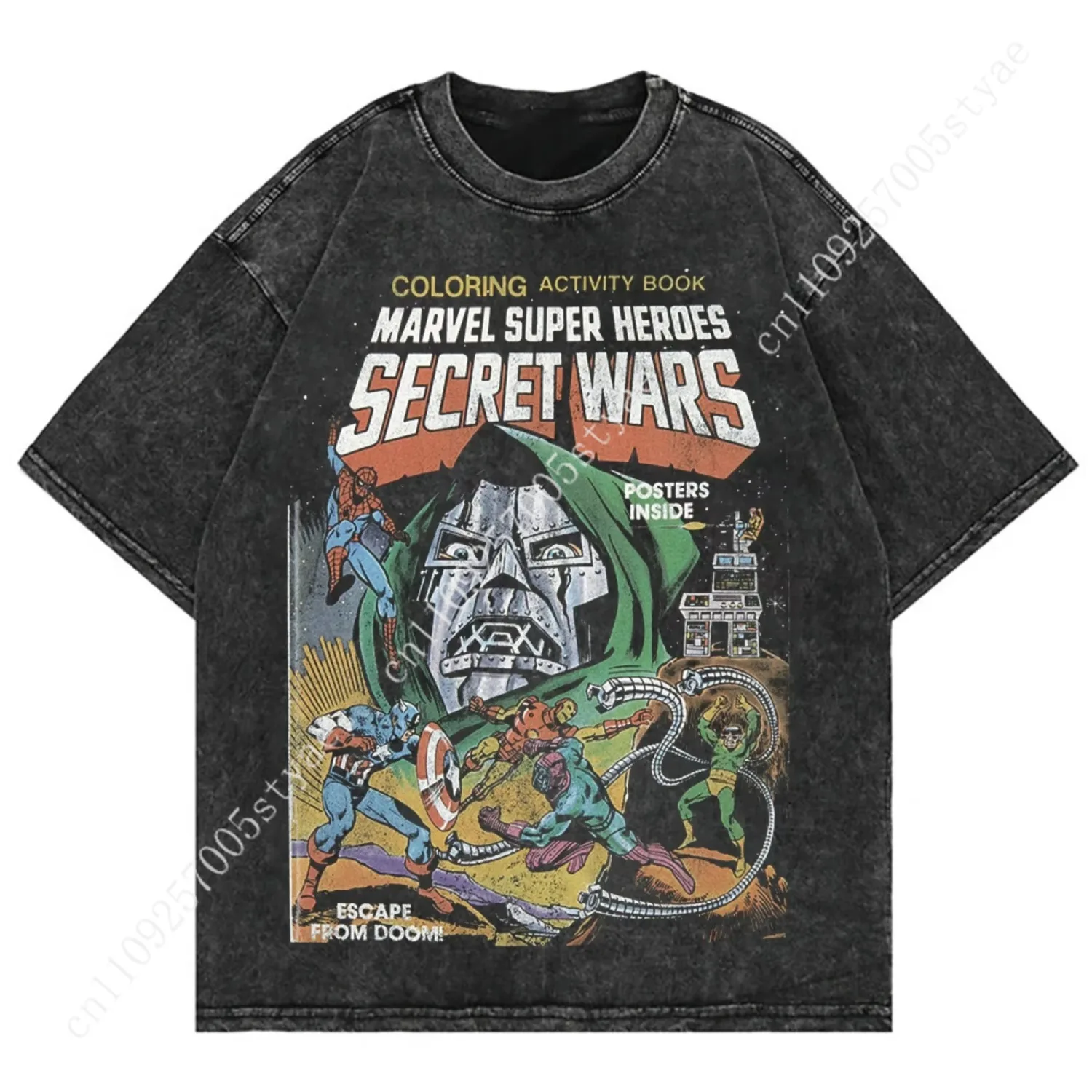 

Heavy Washed Cotton Marvel Secret Wars T-Shirt Retro Dr. Doom Comic Print Oversized Unisex Casual Streetwear Graphic Tee