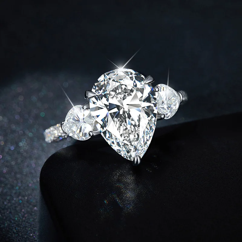 LYEE CYEE 925 sterling silver pear shaped 9 * 13mm all moissanite ring ins feng shui drip ring for men and women elegant style engagement wedding ring Valentine's Day gift birthday/holiday jewelry