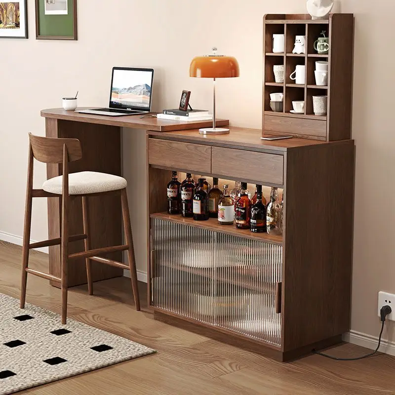 Mesa de bar retrátil retrô americana, divisória de madeira sólida, armário lateral, sala de estar, pequeno, mesa de jantar