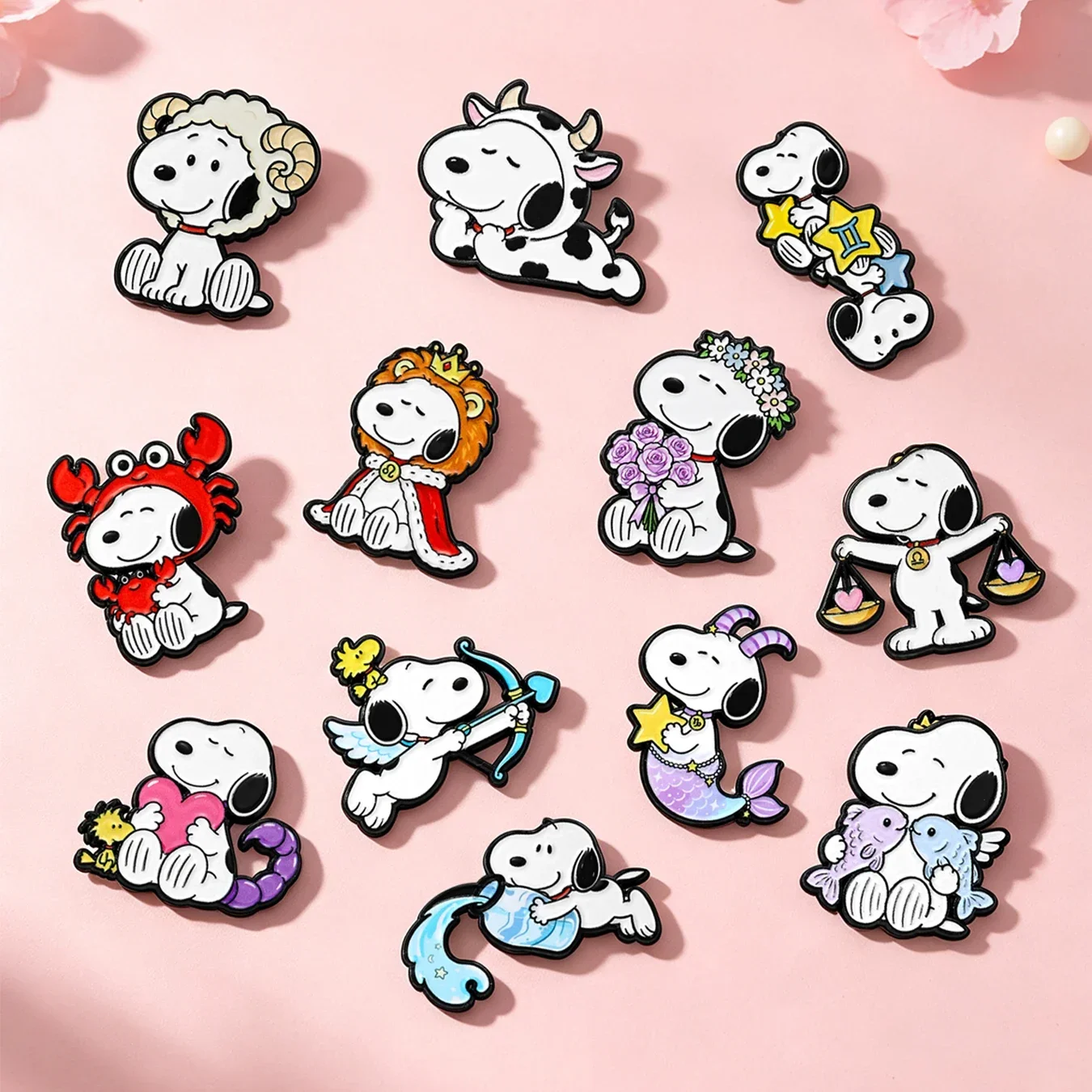 Cute 12 Constellation Puppy Enamel Brooch Zodiac Sign Metal Lapel Pins Badge Backpack Clothing Accessory Collectible Gift - view 5