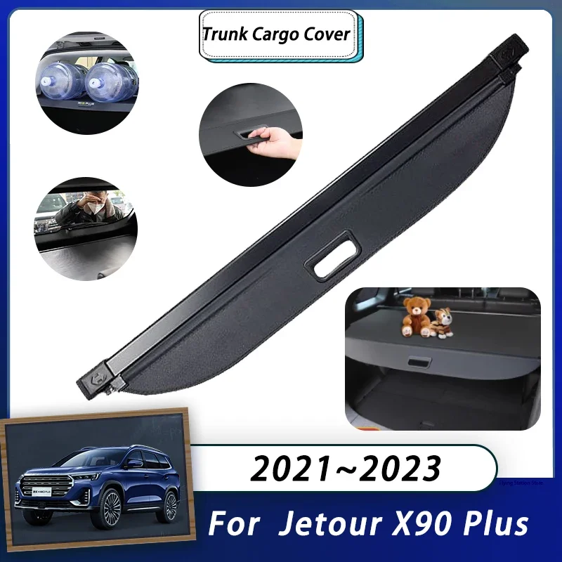 Rear Cargo Cover For Jetour X90 Plus Shanhai L9 2021~2023 Car Trunk Luggage Curtain Organizer Retractable Shielding Accessories