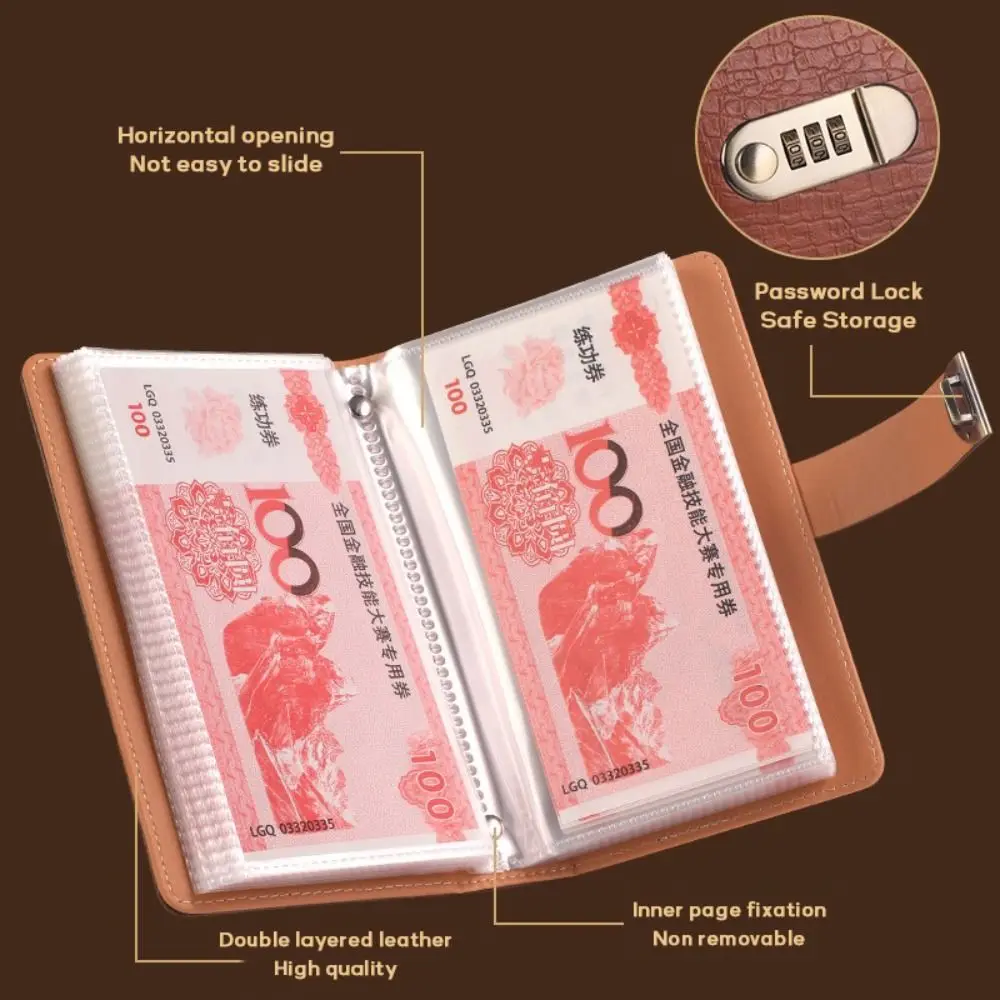 Fashion PU Leather 100 Envelope Challenge Binder With Password Lock Reusable Saving Money Notebook Waterproof Budget Saving Book - view 4