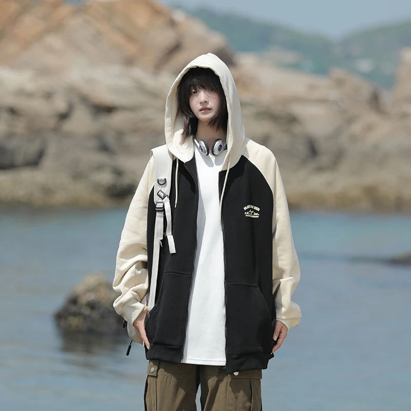 

Мужская повседневная куртка с капюшоном в стиле пэчворк, осенний сезон, многослойный открытый кардиган-свитшот в японском стиле