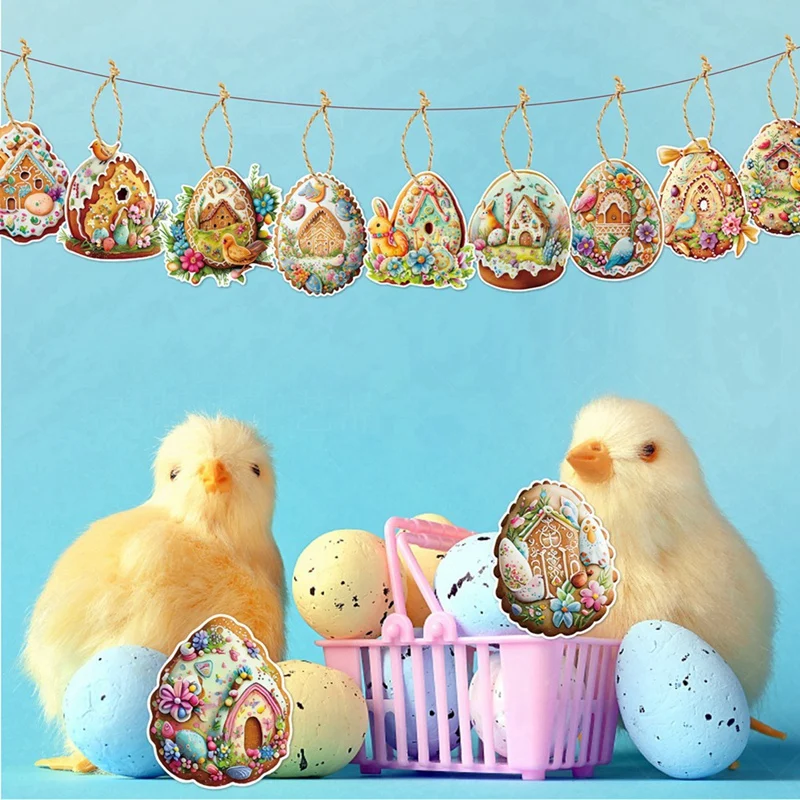 72PCS Easter Cartoon Rabbit Paperboard Hanging Tag Easter Egg Cute Bunny Chick Tree Pendant Happy Easter Party Decor Easy To Use