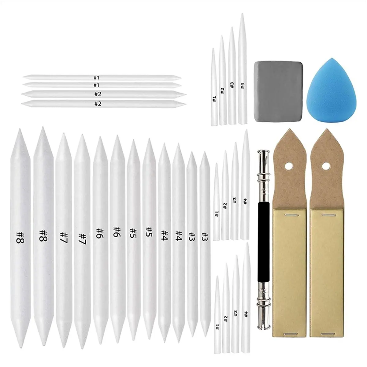 HHTL 33 Pcs Blending Stumps and Tortillions Set Art Blenders with Sketch Sandpaper Pencil Sharpener Pencil Extension Tool
