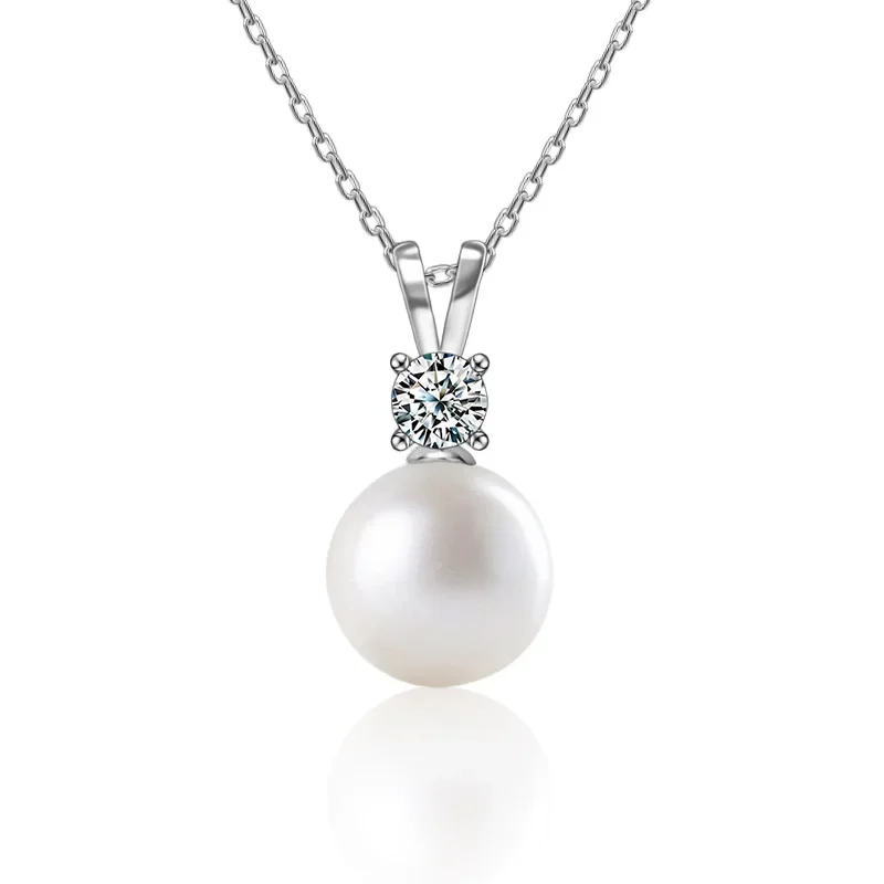 18K Gold Pearl Necklace Jewelry Ladies Natural Freshwater PearlMoissanite Pendant Accessories