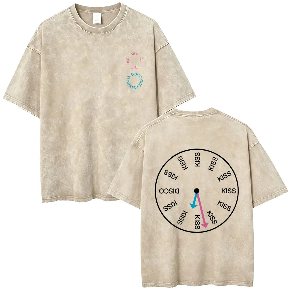 Kiss All The Time Disco Occasionally Washed Vintage T Shirts Men Women Fashion Casual T-shirt Unisex Summer Oversized T-shirts