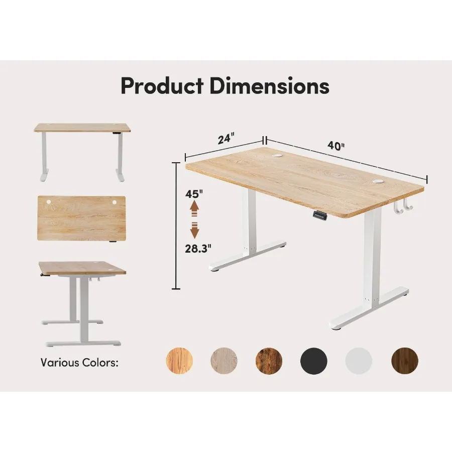 40 x 24 Inches Electric Height Adjustable Standing Desk for Home Office and Workspaces SitStand Up Computer Desk with Splice Bo