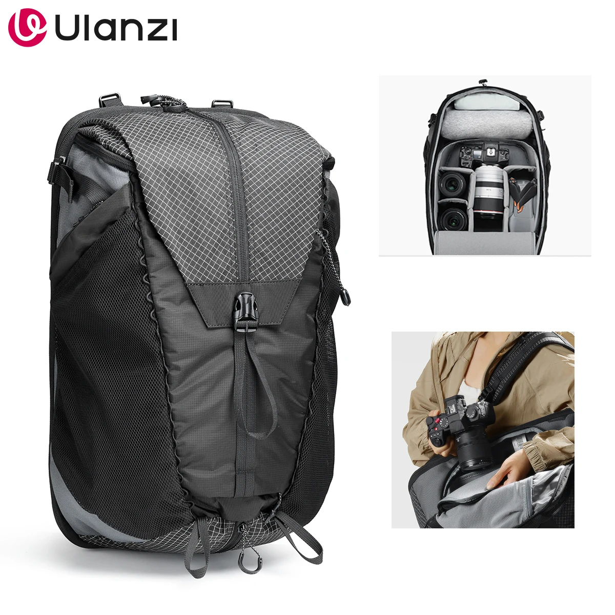 Ulanzi TP01 Kamerarucksack für Outdoor-Reisefotografie, 25 l, wasserdichtes Polyester, 15-Zoll-Laptop, kompatibel mit Canon Nikon