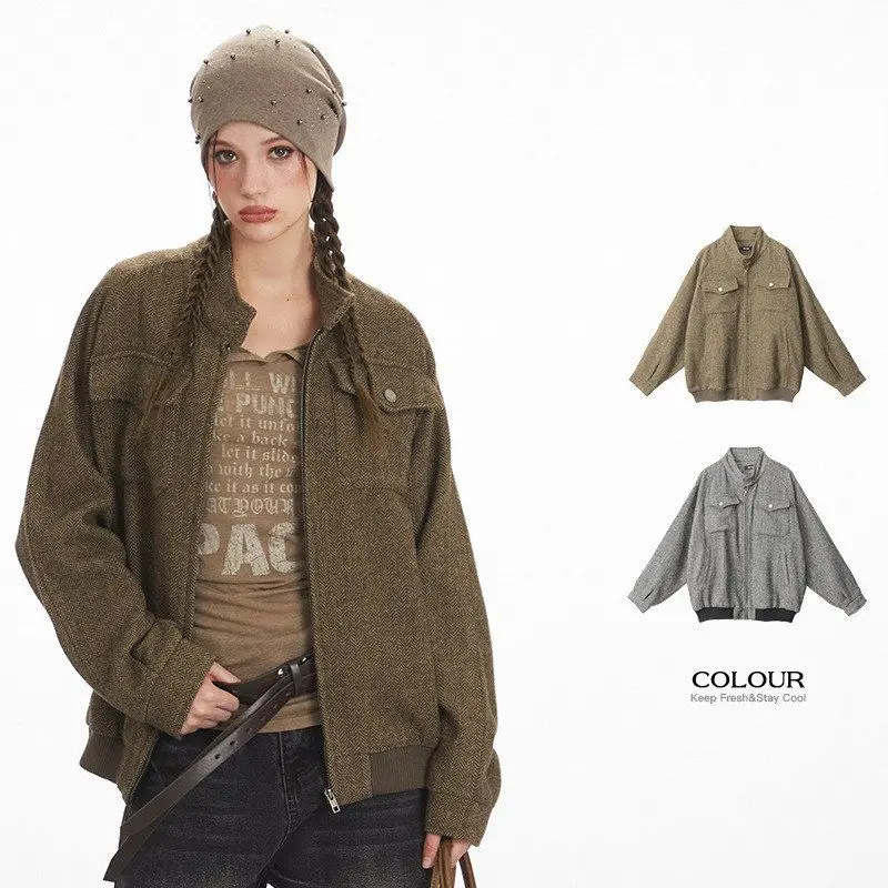 

HeyHenry на молнии, осенне-зимнее клетчатое пальто-джат, свободный крой, бейсбольное пальто для мужчин и женщин, для поездок на работу, полиэфирное волокно