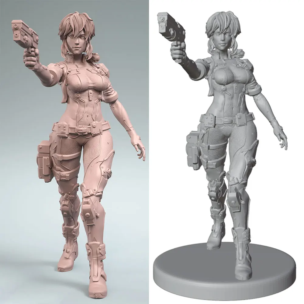 1/24/12/6 Desk ornament,Space Policewoman/Warrior Resin Model Kit – GK Miniature 3D-Printed Grey Figure,Unpainted, Unassembled
