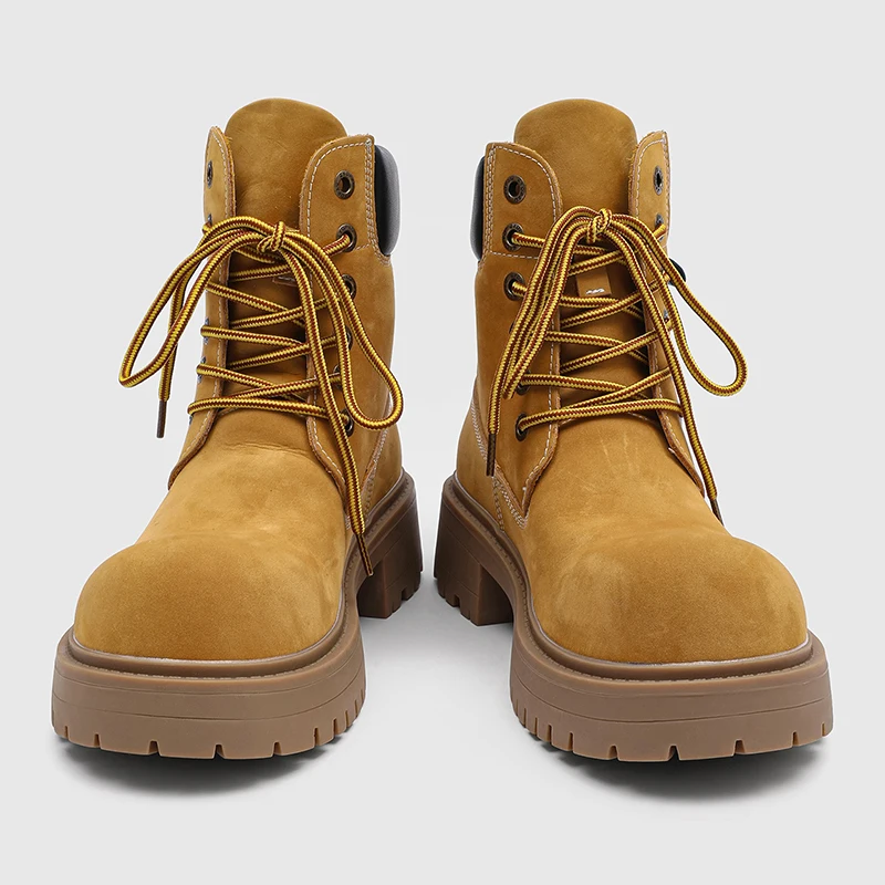 Thick Soled Big Yellow Boots Height Increasing Men High Top Boots Color Blocking Anti Slip Outdoor Fashion Work Short Boots