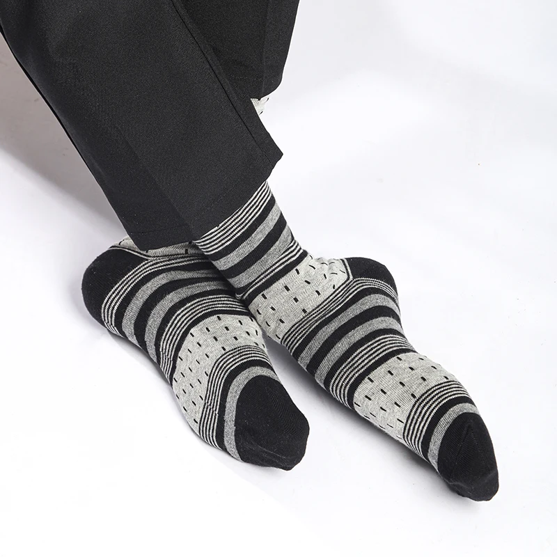 6 Pairs Men\'s Business Socks High Quality Cotton Soft Casual Brand Stripe Black Plus Size Gentleman Plus Size Male Dress Sock