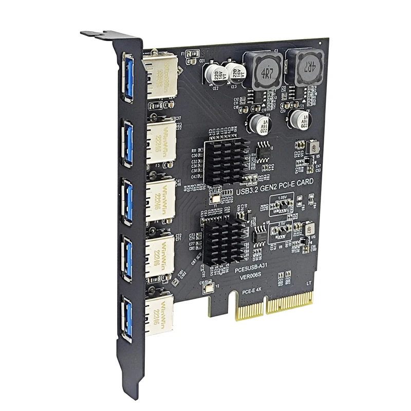 PCIE USB Expansion Card 5 Ports USB3.1 PCI Express X4 Add On Cards PCI-E USB HUB Adapter USB3.2 Gen2 10Gbps for Desktop Computer