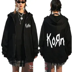 Korn Rock Band Letter Logo Zipper Hoodie Men's Metal Gothic Vintage Oversized Zip Up Hoodies Streetwear Punk Sweatshirts Jackets