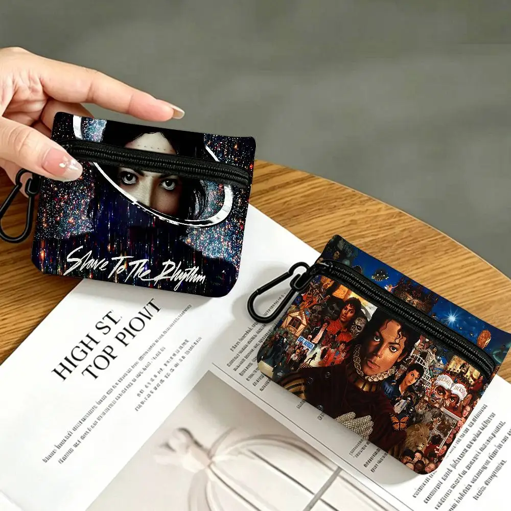 Classic Singer M-Michael J-Jackson Oxford Coin Wallet Detachable Carabiner Hook Compact Storage Bag For Outdoor Shopping