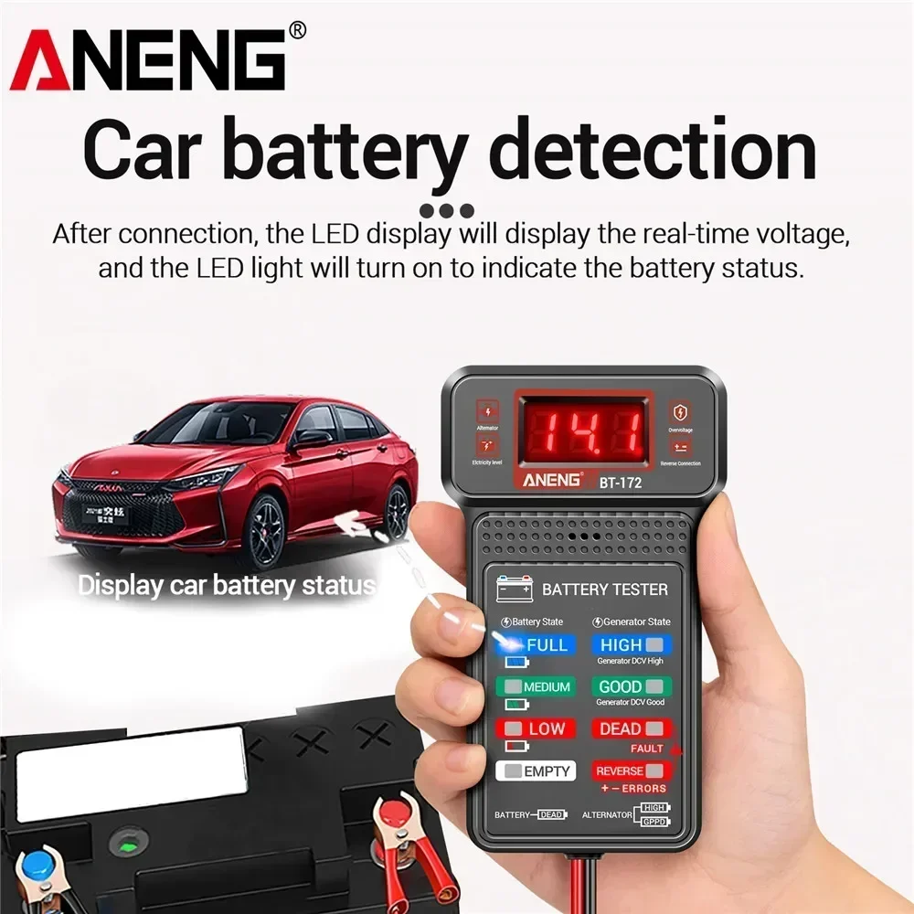 ANENG BT-172 Multifunktionaler 12-V-Autobatterietester, LED-Rückwärtsbildschirm, Auto-Reparatur-Diagnosetool mit Clips