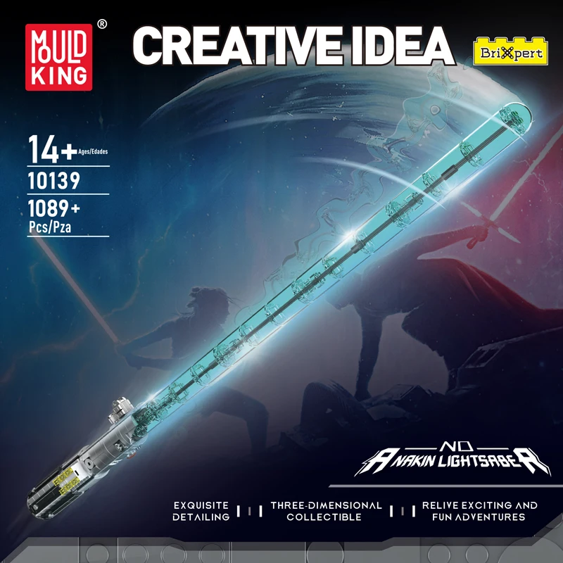 Molde rei 10139 sabre técnico brinquedos a sabre de luz com peças led bloco de construção montagem estrela plano tijolo crianças presente natal
