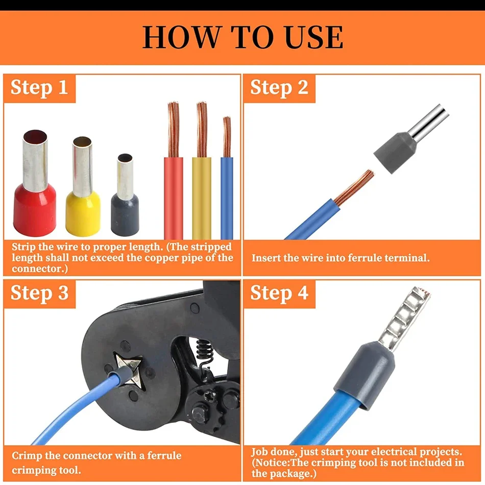 400-2120PCS Box,VE Tubular Crimp Terminals,Wire Insulated Terminator,Block Cord End Connector,Electrical Tube Terminal