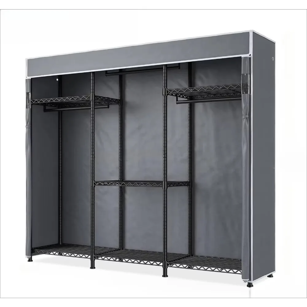 Heavy Duty Clothes Rack with Cover 800 lb Clothes Rack for Hanging Clothes Portable Wardrobe Freestanding