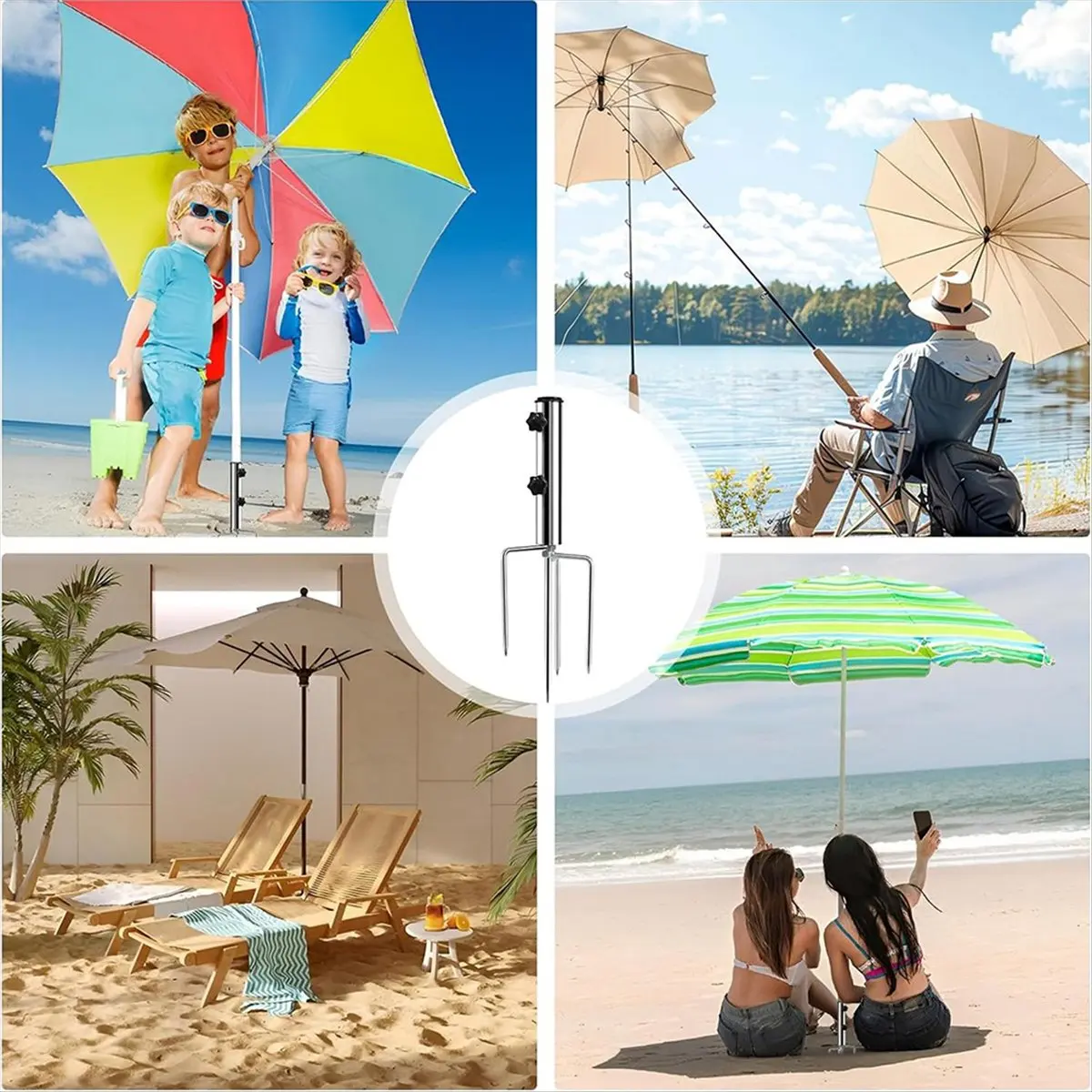 N14R Top Parasol Base with Lawn Spike Ground Spike Parasol with 4 Pegs Beach Parasol Base for Sand,Removable for Garden