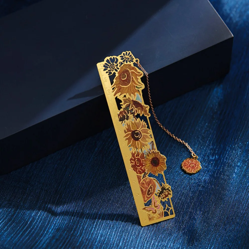 Regla de pintura Floral de aleación, borlas, pintura famosa, marcapáginas hueco, estilo de pintura al óleo, papelería, marcapáginas de Metal