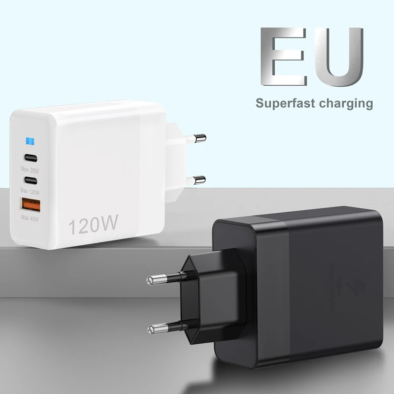 Lenovo 120W USB Dual Type-C Multi Port Mobile Phone Charger EU US UK Full Protocol Super Fast Charging Headband Indicator Light