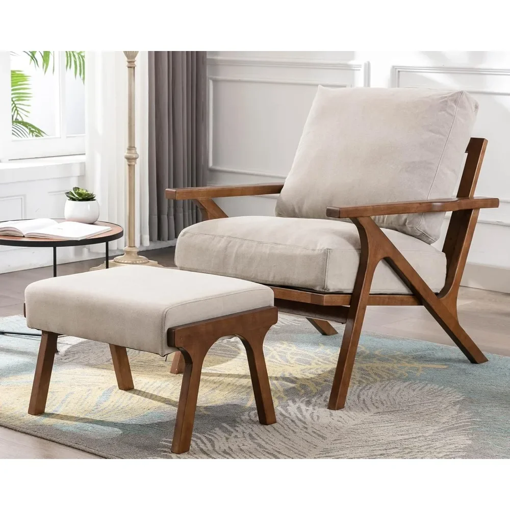 

Современный акцентный стул середины века с пуфиком, кресло для гостиной с льняной обивкой в фермерском доме и османским набором, широкое сиденье 23 дюйма Re