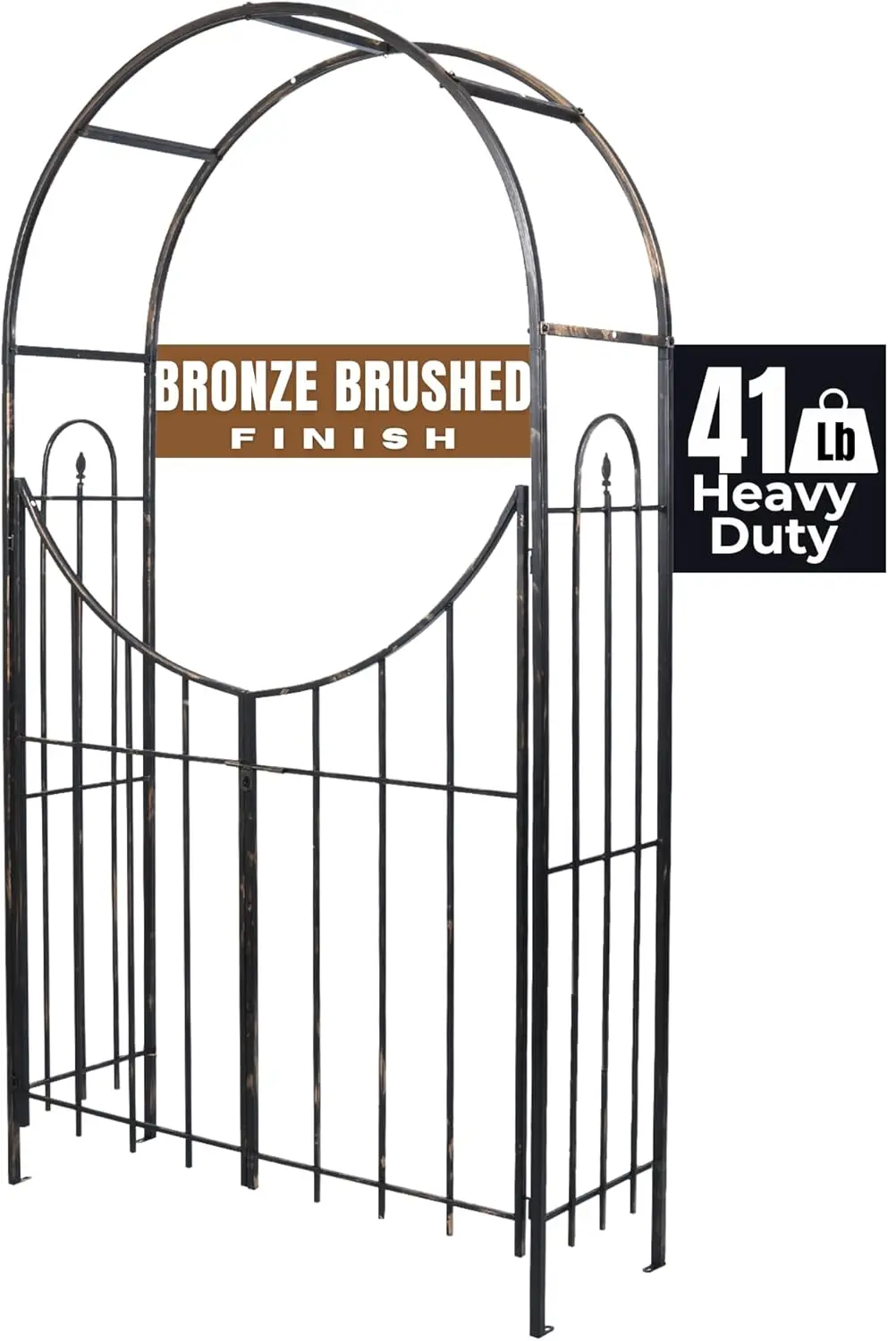 Arched Top Garden Arbor with Gate with Brushed Bronze | Metal Arbor Trellis for Garden Arches and Arbors | Outdoor Garden Gate