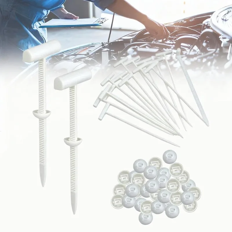 30/50pcs Car Cable Tie Buckle Zipper Clip Self-Locking Zip Tie Buckle Through Nail For Rear Trunk Fender Mudguard Fixation
