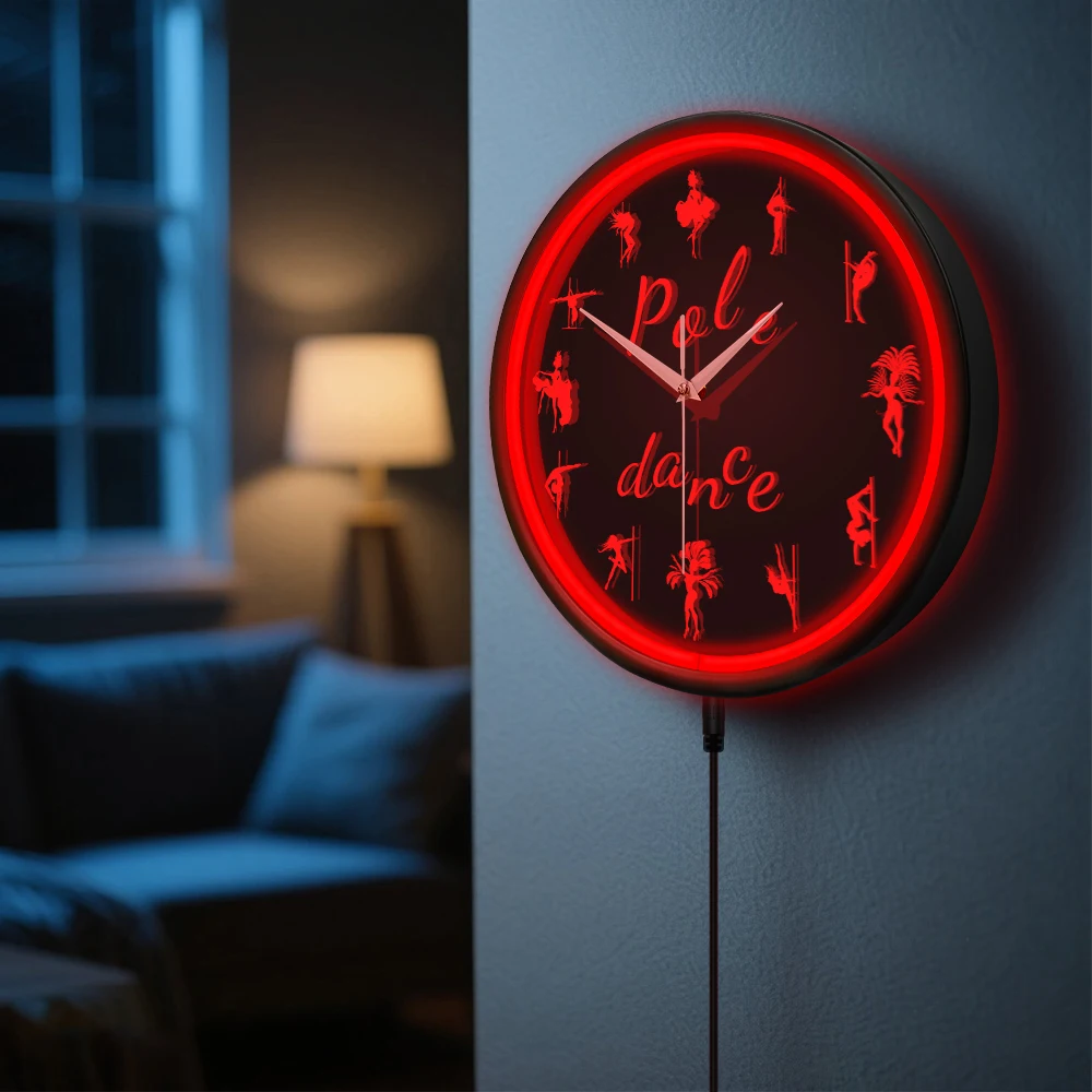 Pole Dancer LED Neon Sign Metal Frame Illuminated Wall Clock for Coquette Girl Room Dancing Studio Wall Clock with LED Backlight