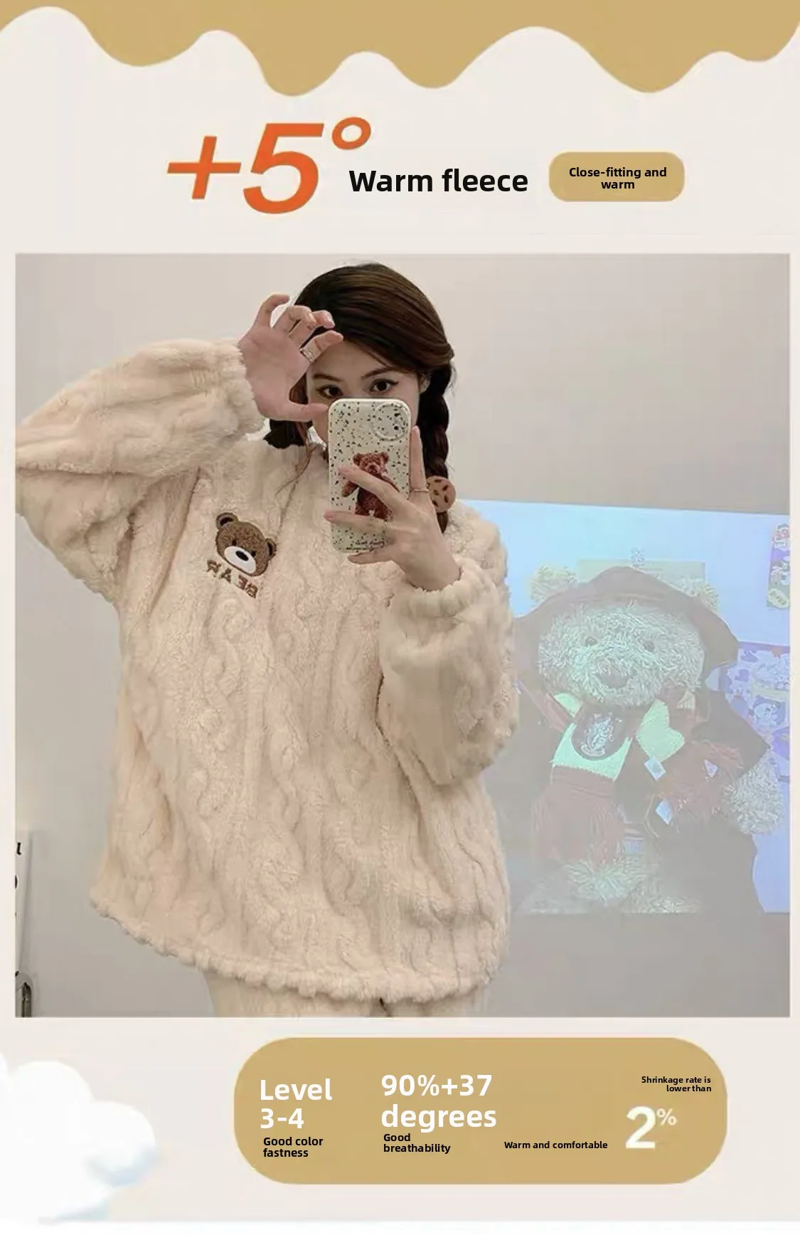 Fall and Winter Flannel Thick Warm Sleepwear Women's Long Sleeve with Fleece Home Clothes Ladies Striped Solid Color Pyjamas