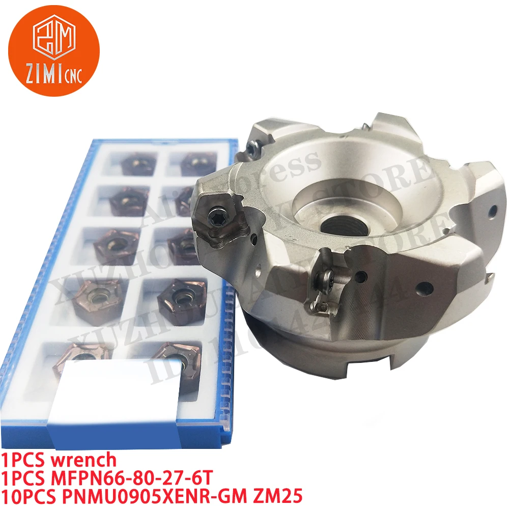 

1PC MFPN66-80-27-6T Face Milling cutter disc + 10PC PNMU0905XENR-GM ZM25 Inserts CNC Tool Carbide Milling inserts + 1PCS wrench