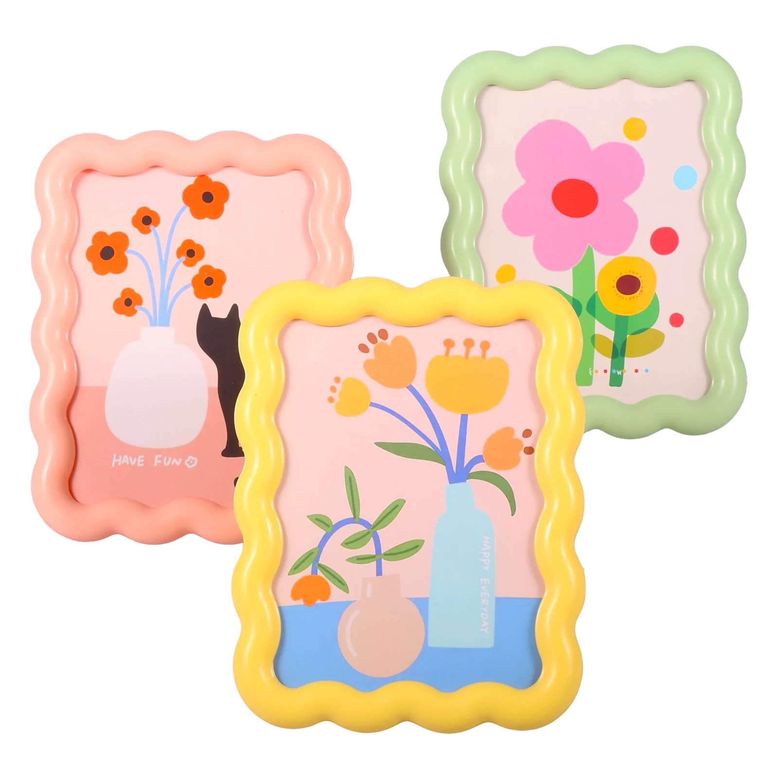 3 Pack Scalloped Picture Frame Decorative Macaron Wavy Edge Photo Display Frame Desktop Ornaments 4 x 6 Inch for Home Decor Gift