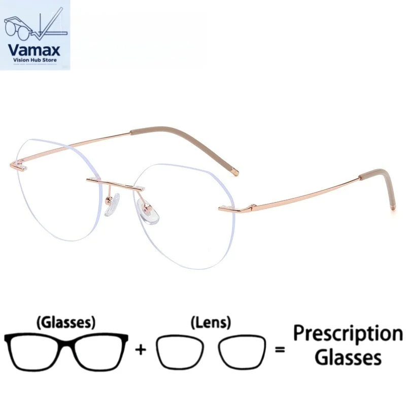 

VAMAX Women's Rimless Oversized Glasses Face Slimming Optical Lens Ready Blue Light Blocking