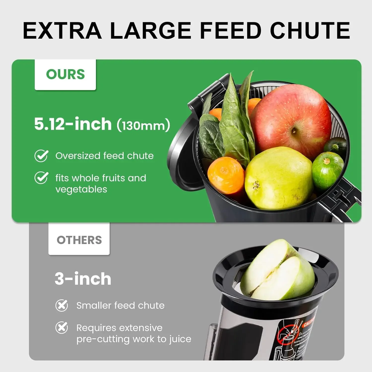 Press Juicer, Slow Juicer Machines with 5.12" Wide Feed Chute for Whole Fruits & Vegetables, High Juice Yield, Easy to Clean,250