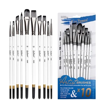 Premium 10-Piece Paint Brushes Set Versatile Flat Round and Pointed Tip Brushes for Acrylic Oil Watercolor Painting and Drawing