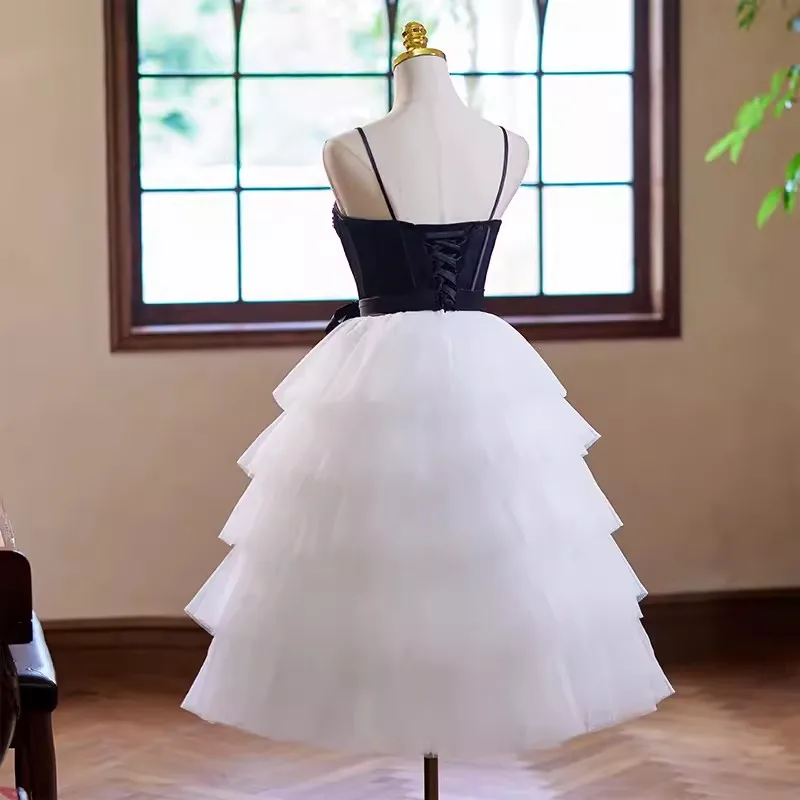 Elegante schwarz weiß Geburtstags feier Kleider Spitze Applikation Korsett abgestuften Rock Frauen Abschluss ball Anlass tragen Heimkehr Robe de Mariage