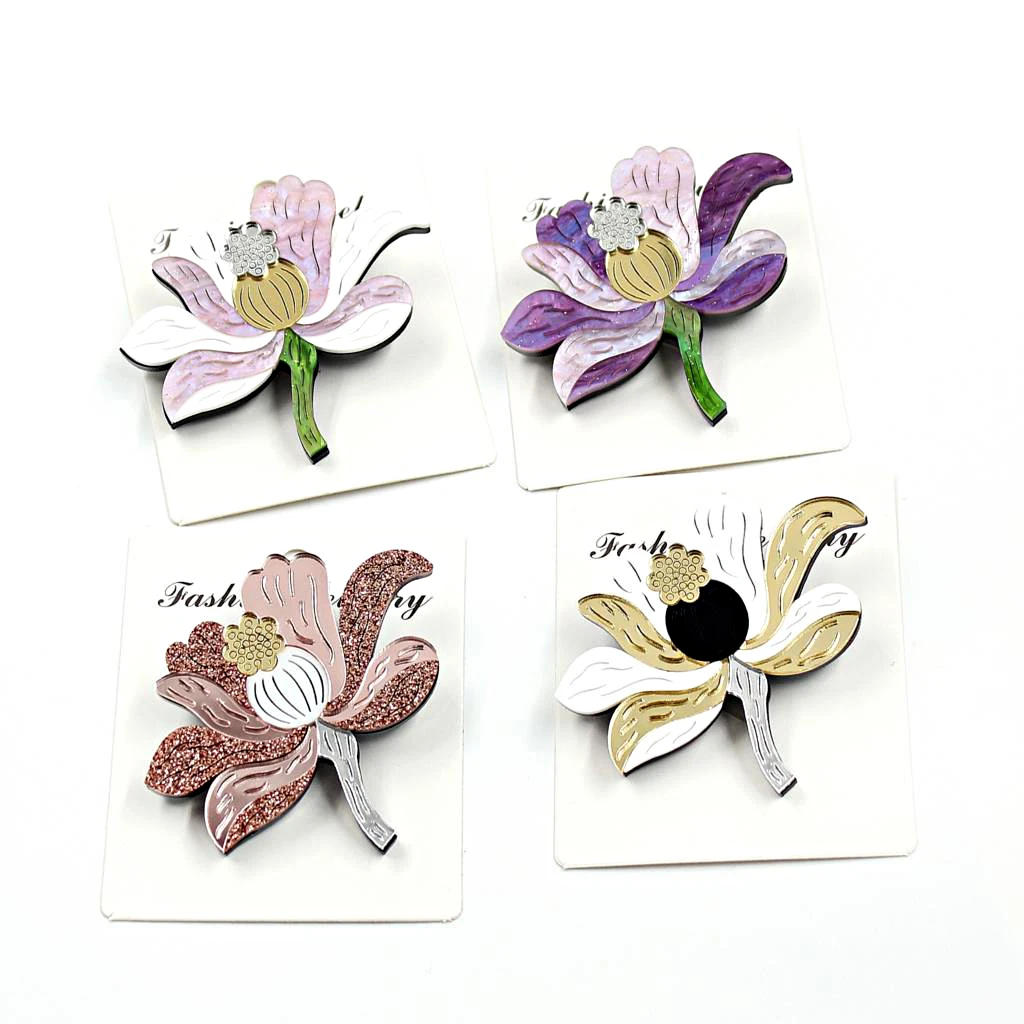 BR113 Acrylic Flower Brooch (Safty Pin) Easter Glitter Acrylic Brooch