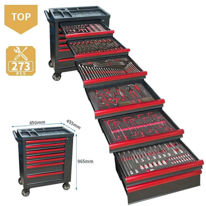 

7 Drawer Tool Trolley With 273pcsEVA Foam Tool Set Heavy Duty Garage Tool Storage Cabinet For Mechanics Workshop Home Car Repair