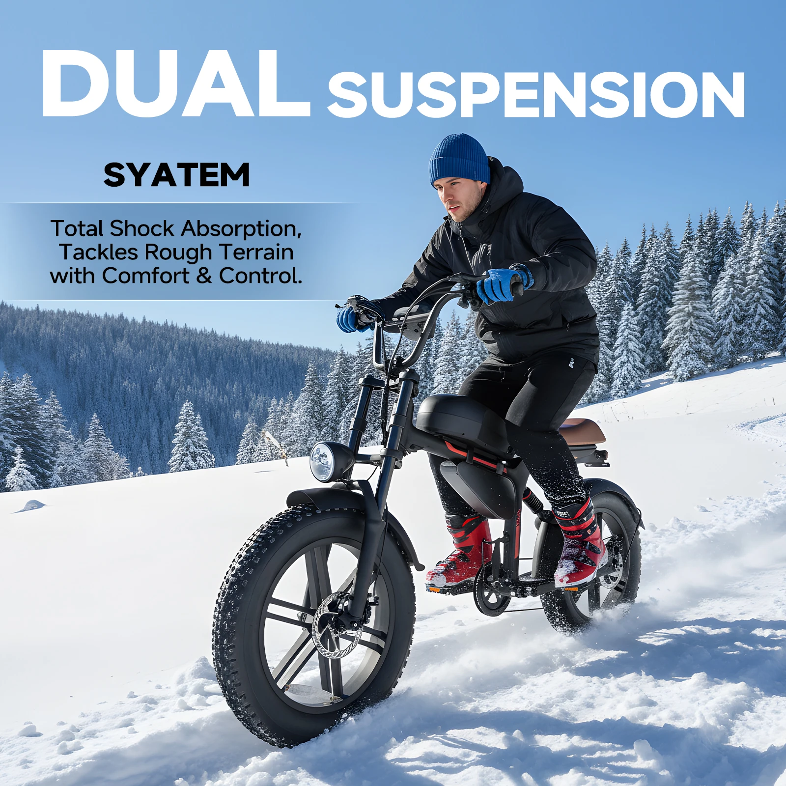 QNUT BK20 Adult Electric Bicycle 1500W 48V 18AH 20" Fat Tire  Electric Motorcycle All-Terrain for Mountains, Snow, Sand, Road